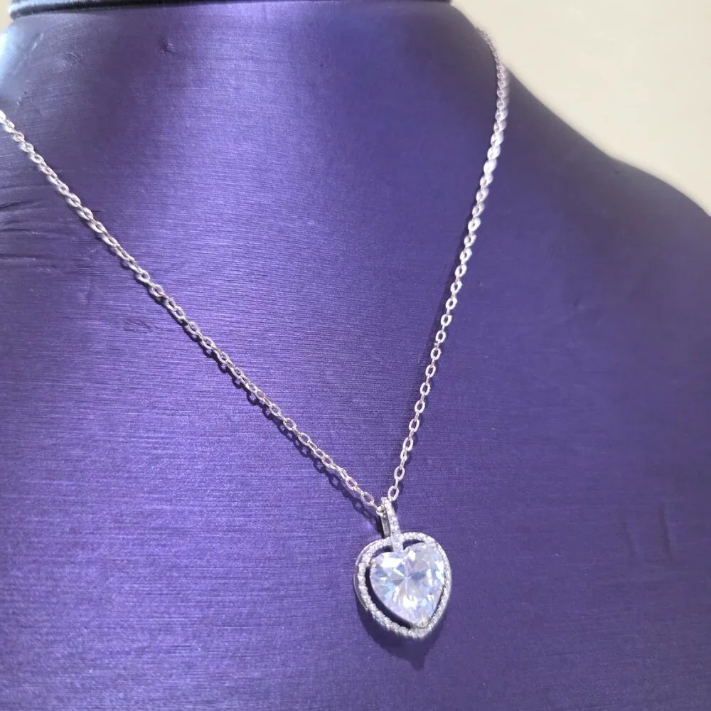 Silver Crystal Heart Pendant Bright Love Gift 17